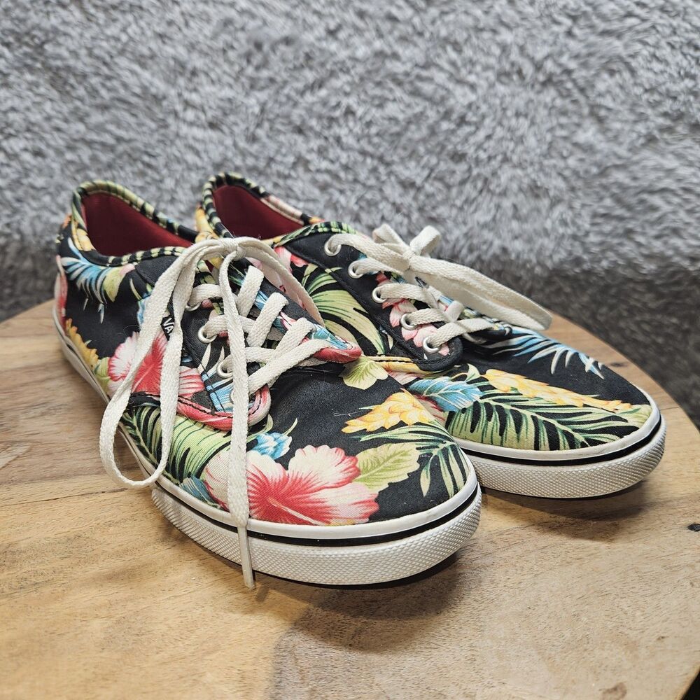 Vans Womens Black Hawaiian Print Shoes Size 8 Floral Colorful Tropical - Picture 2 of 8